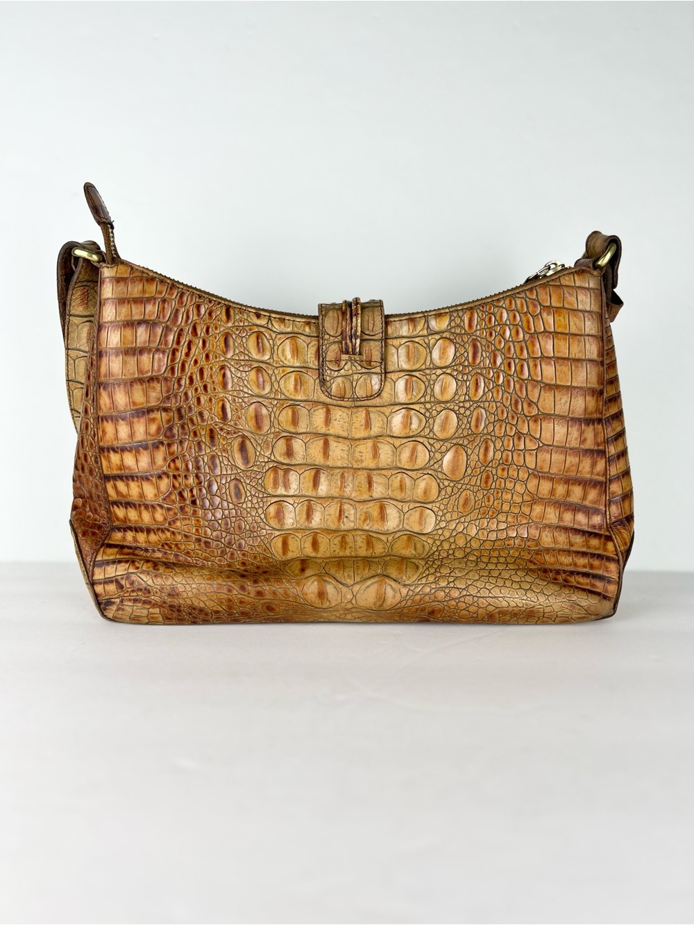 Brahmin Isabelle Vintage Toasted Almond Croco Embossed Leather Shoulder Bag - Picture 2 of 16